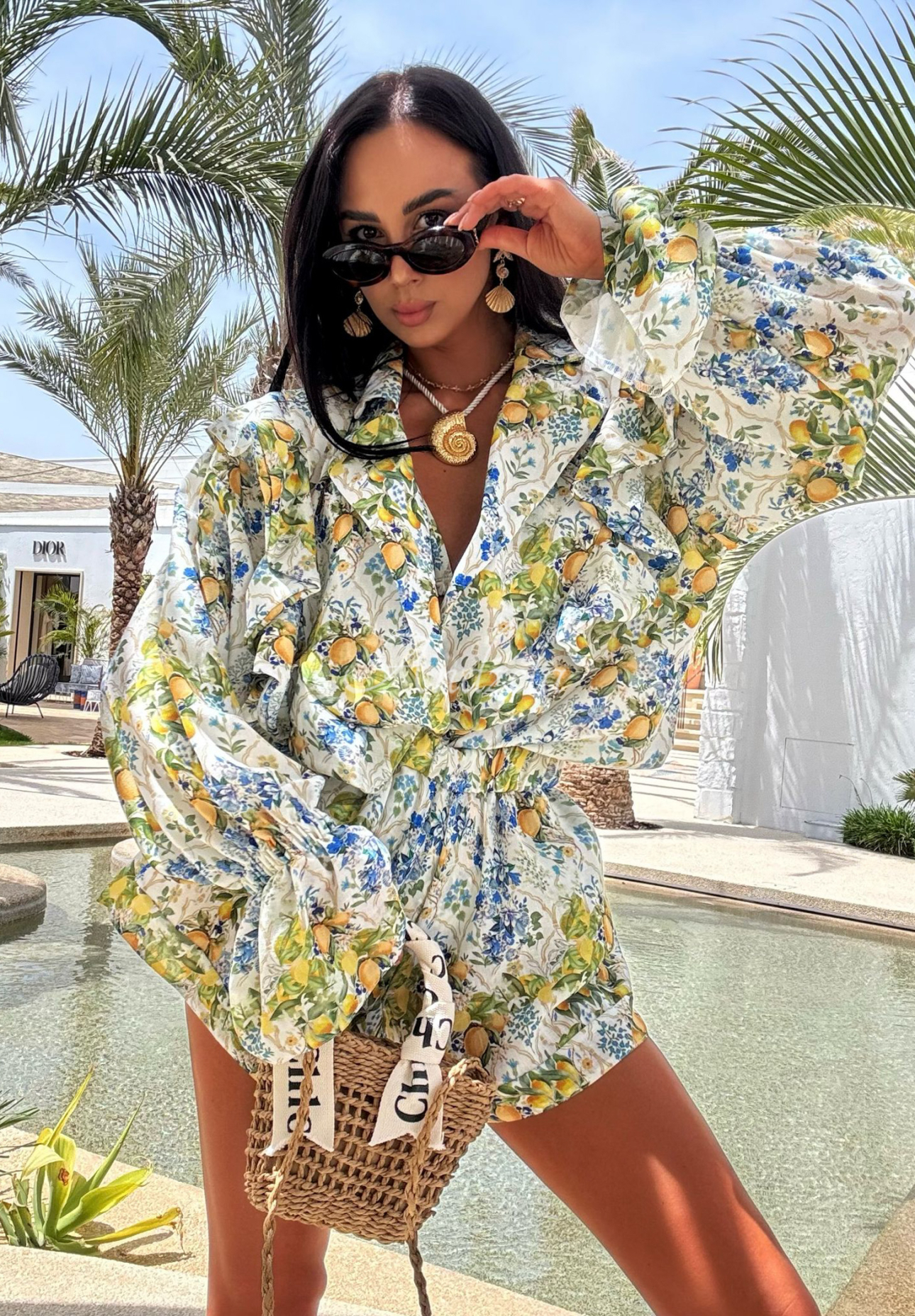 Leinen Set Hemd und Shorts mit Zitronenmuster La Milla Tasty Lemons gelb-blau