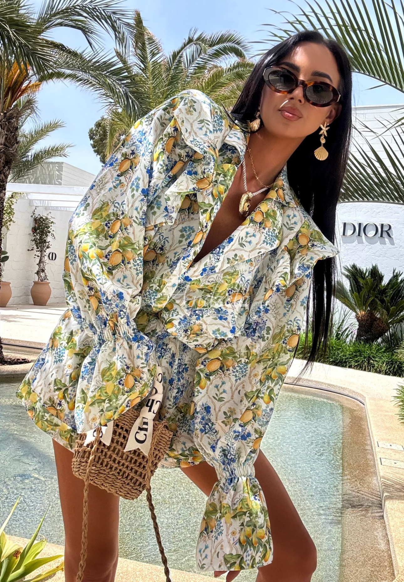 Leinen Set Hemd und Shorts mit Zitronenmuster La Milla Tasty Lemons gelb-blau