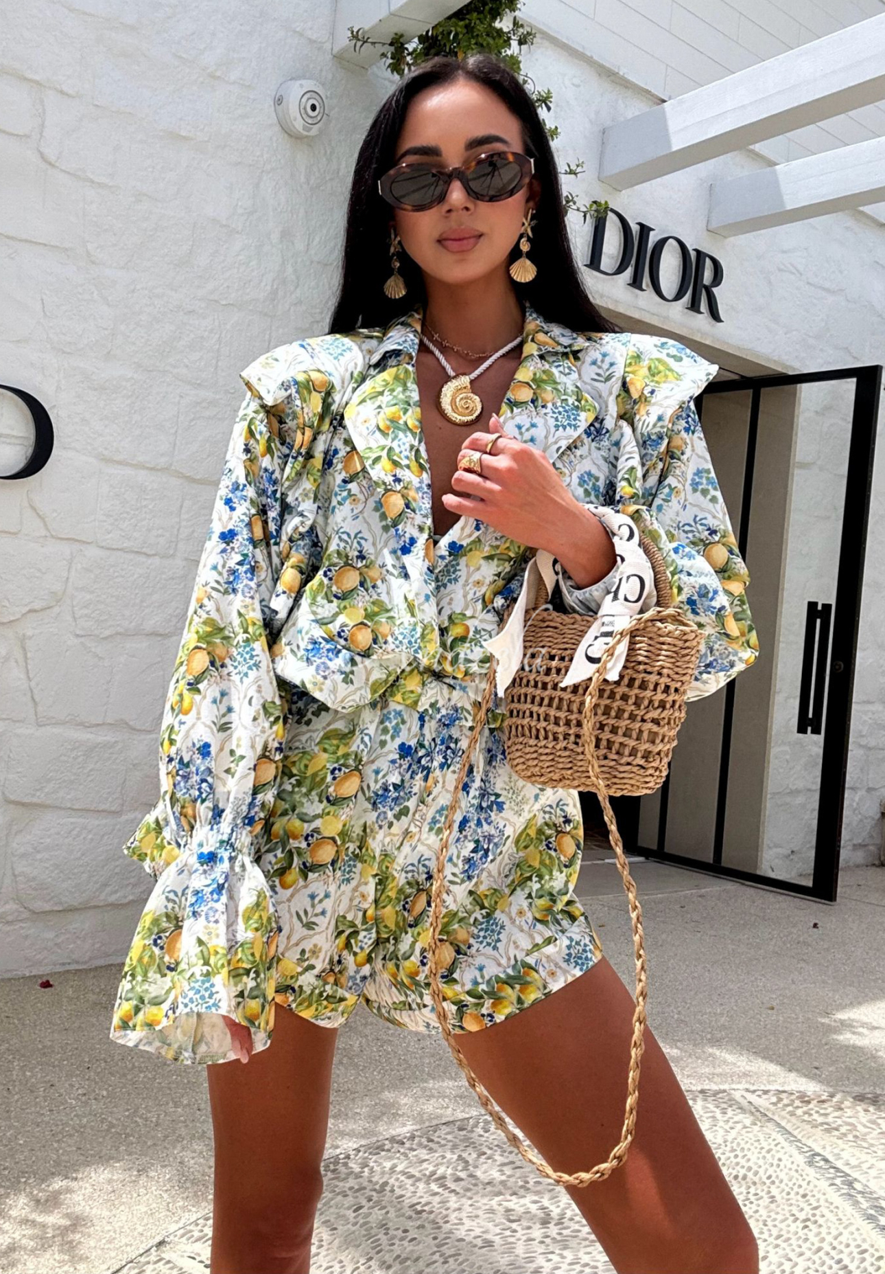 Leinen Set Hemd und Shorts mit Zitronenmuster La Milla Tasty Lemons gelb-blau