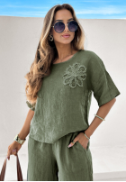 Lniany Set Bluse i Hose Empty Beach Khaki