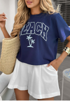 T-shirt z nadrukiem Beach Palms granatowy