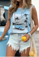 Tank top z nadrukiem Vacation Bus błękitny