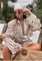 Komplet marynarka i krótkie spodenki w zebrę La Milla Beautiful Love Story biało-beżowy