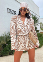 Komplet marynarka i krótkie spodenki w zebrę La Milla Beautiful Love Story biało-beżowy