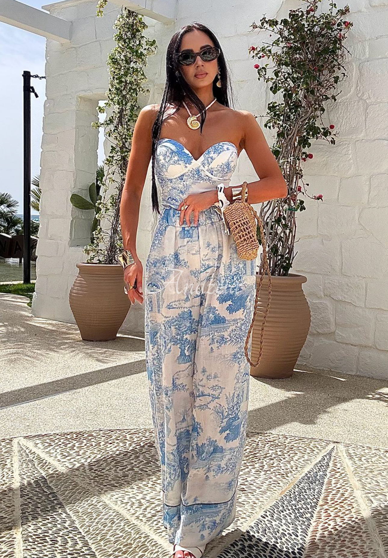 Gemusterte Hose aus Viskose La Milla Dreamy Places Himmelblau