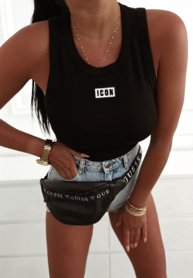 Geripptes Top mit Patch Icon Schwarz