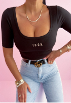 Krótka bluzka z napisem Icon czarna