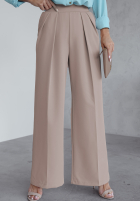 Materiałowe spodnie wide leg Not Difficult beżowe