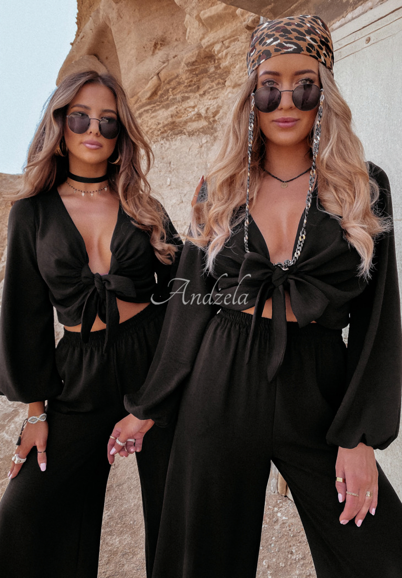Viskose-Set Bluse und weite Hose Sorelli Schwarz
