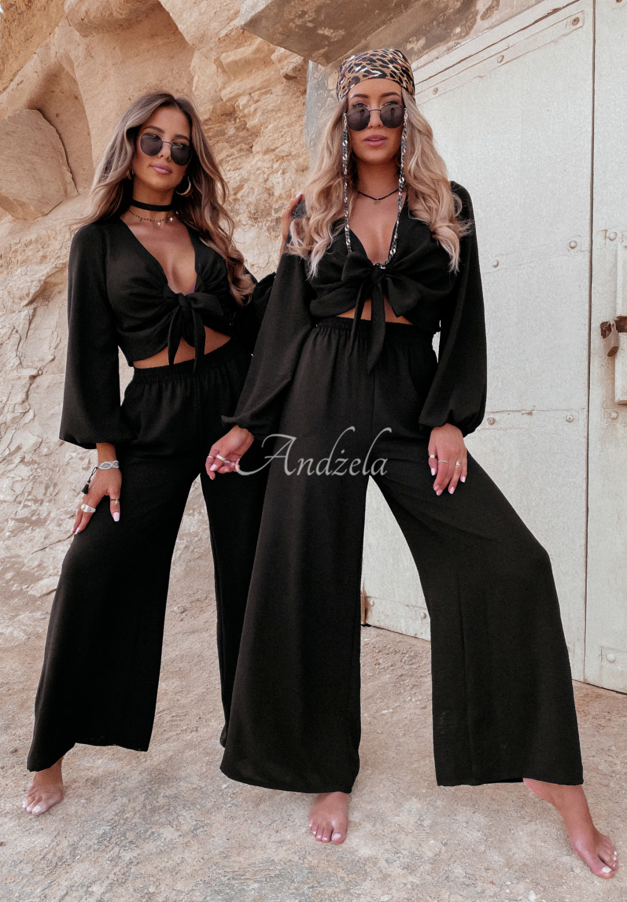 Viskose-Set Bluse und weite Hose Sorelli Schwarz