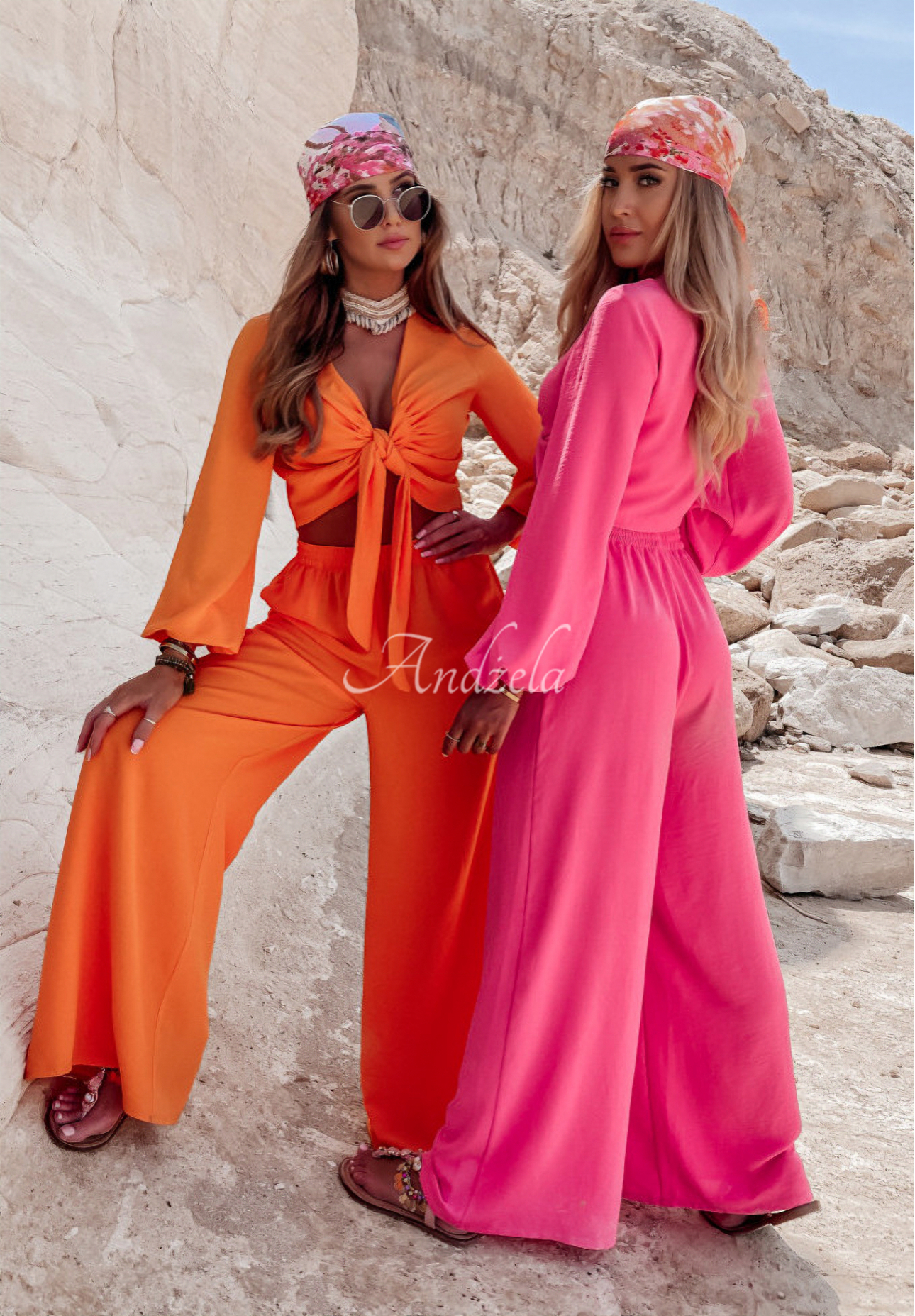 Viskose-Set Bluse und weite Hose Sorelli Neon Rosa