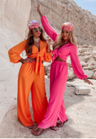 Wiskozowy Set Bluse i szerokie Hose Sorelli Neon Rosa
