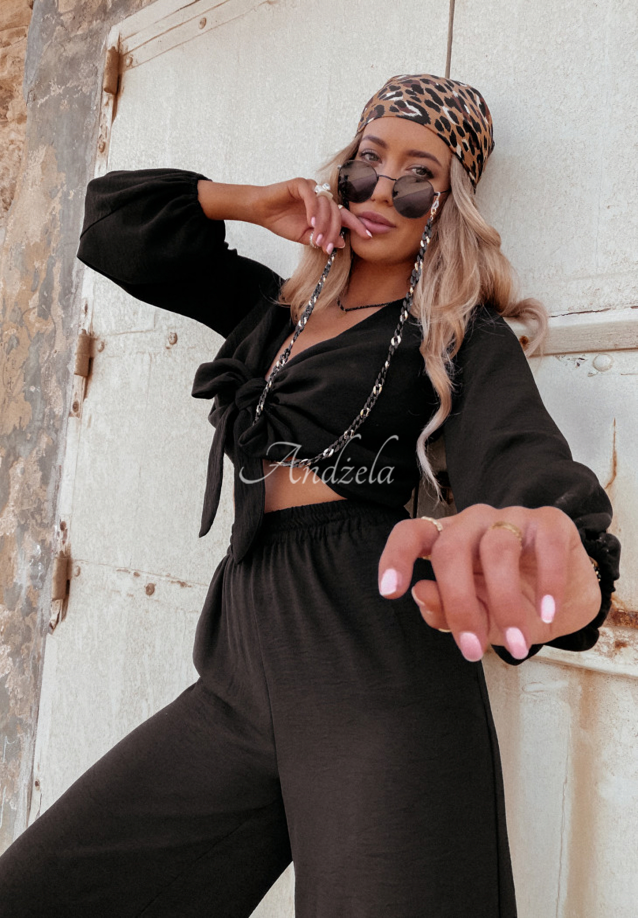 Viskose-Set Bluse und weite Hose Sorelli Schwarz