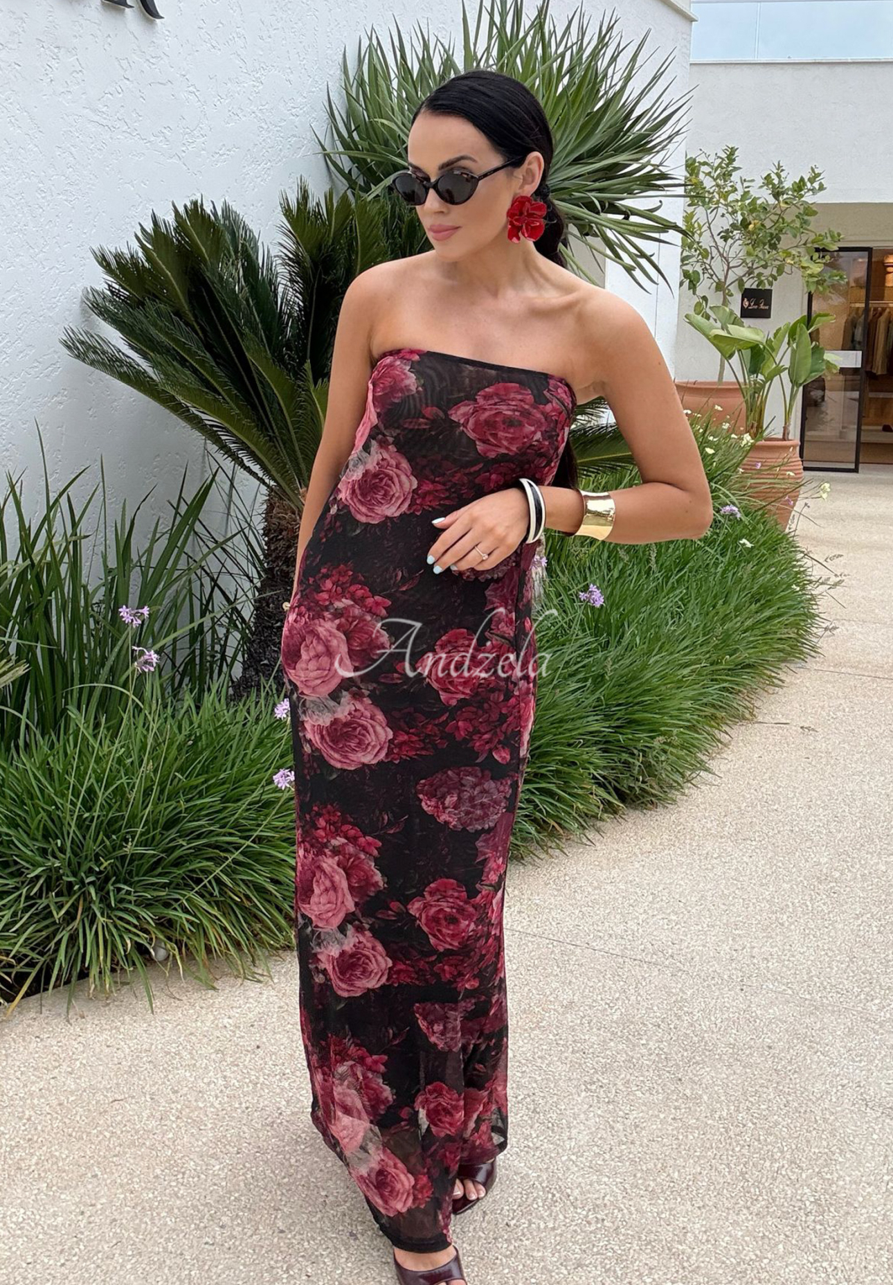 Maxikleid mit Blumenmuster La Milla Beauty Is Goodness schwarz-burgund