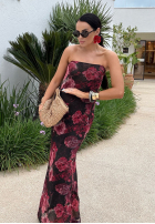 Kleid maxi w kwiaty La Milla Beauty Is Goodness Schwarz-Burgunderrot