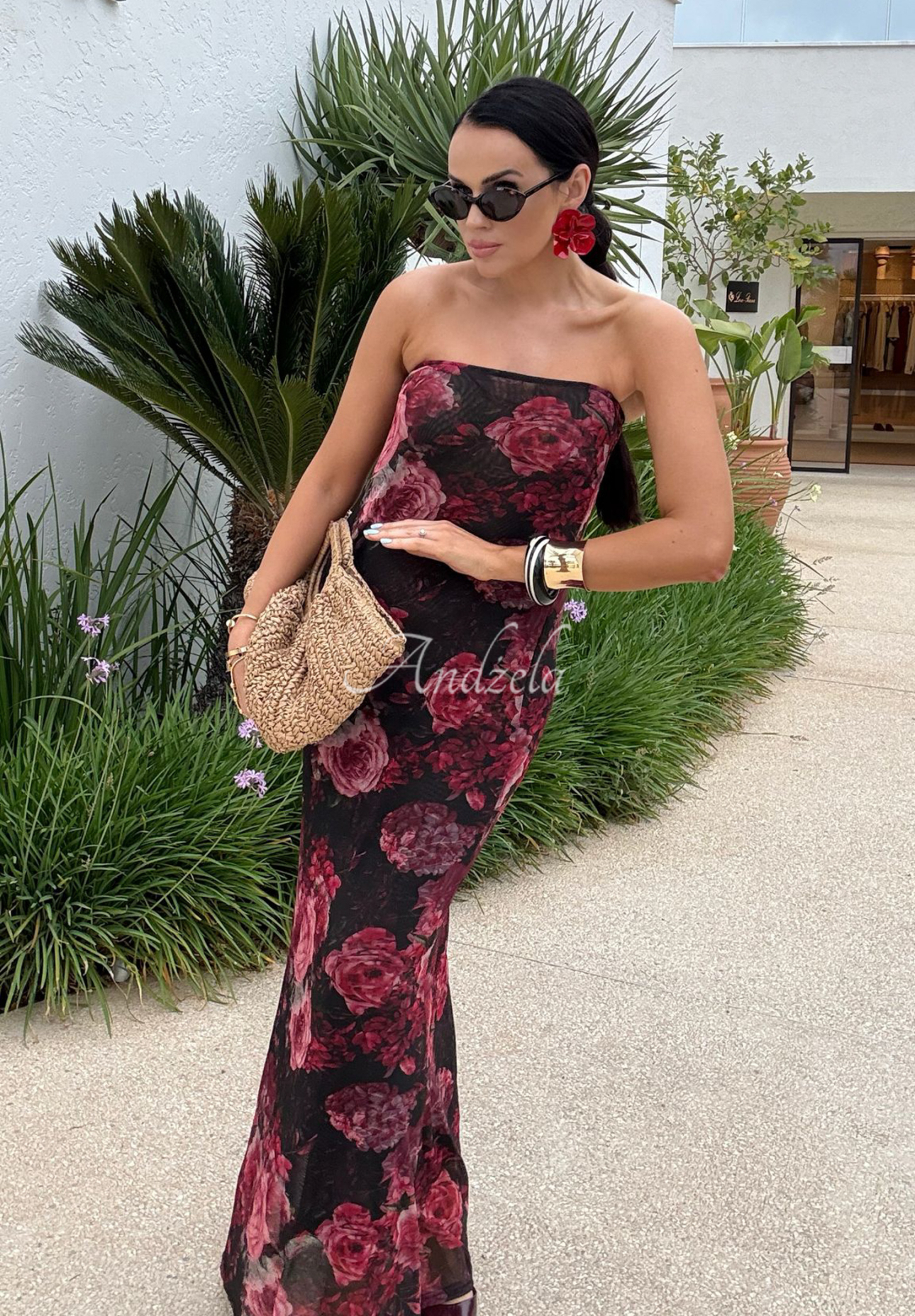 Maxikleid mit Blumenmuster La Milla Beauty Is Goodness schwarz-burgund