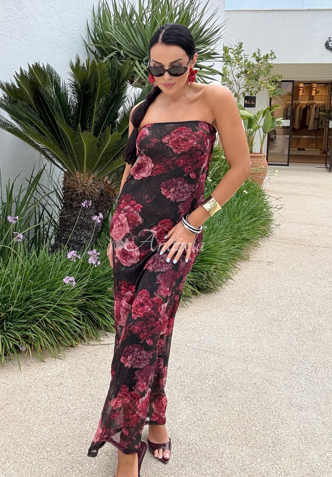 Maxikleid mit Blumenmuster La Milla Beauty Is Goodness schwarz-burgund