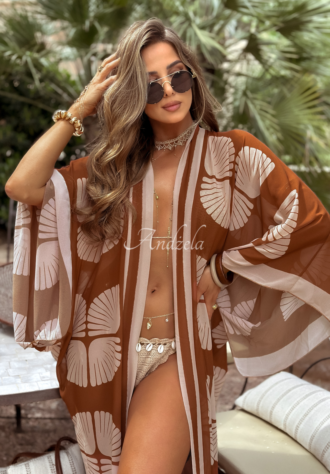Gemusterter Strand-Umhang Saharian Wind beige-camel