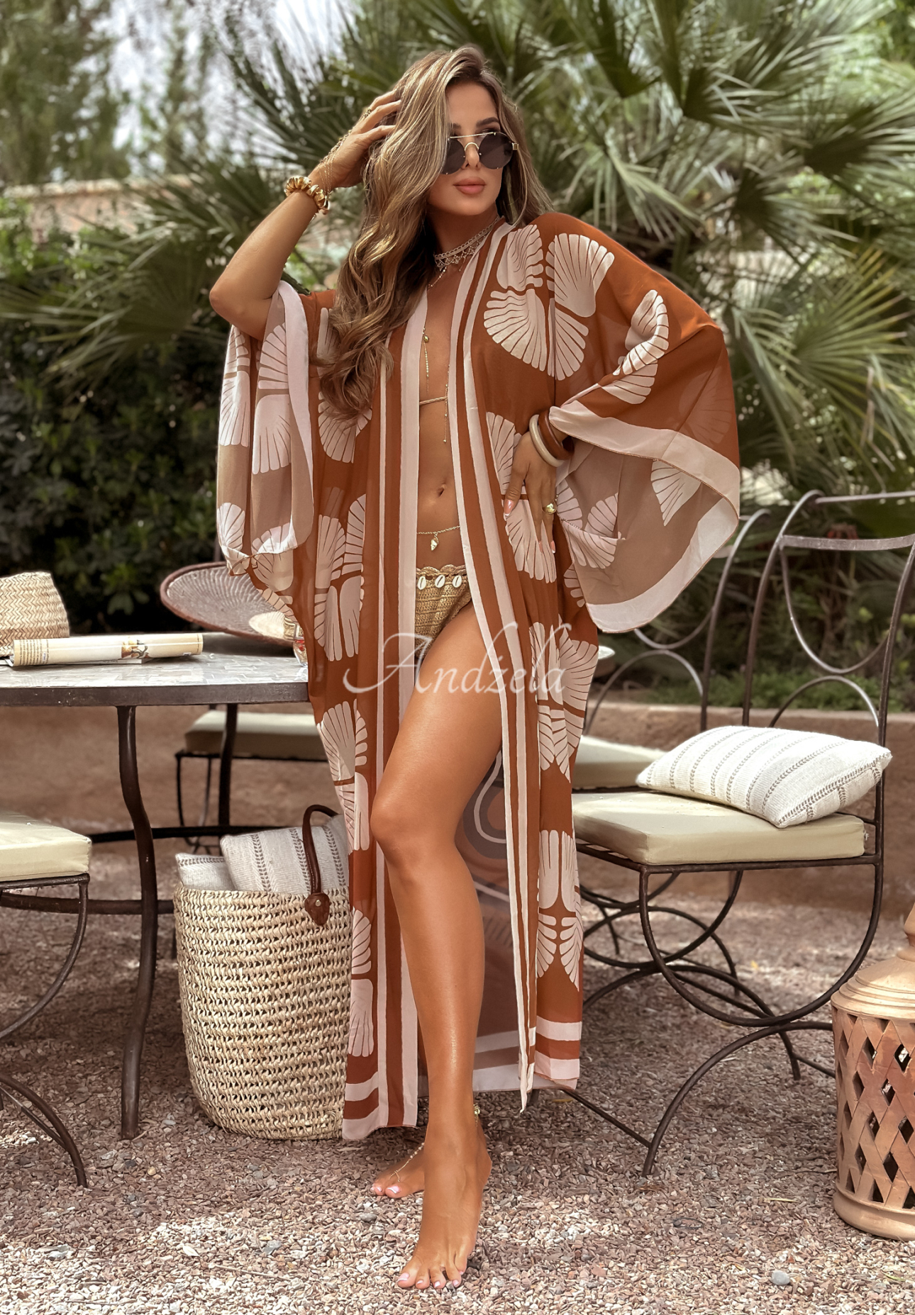 Gemusterter Strand-Umhang Saharian Wind beige-camel