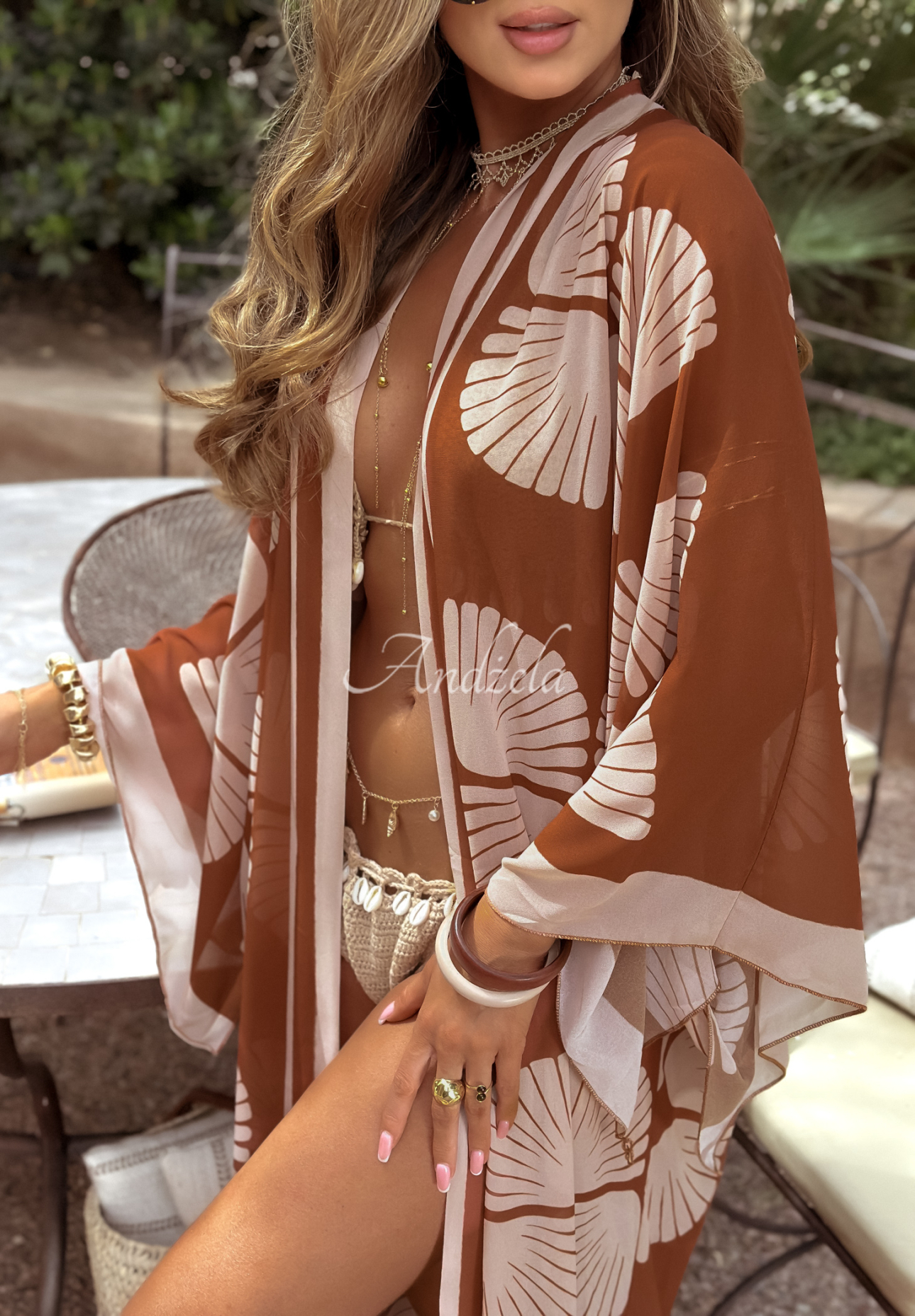 Gemusterter Strand-Umhang Saharian Wind beige-camel