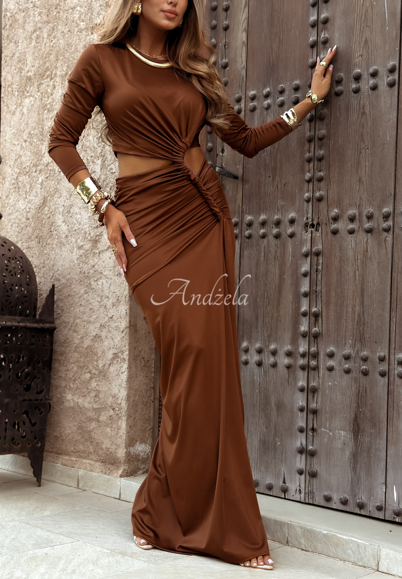 Maxikleid mit Rüschen Dance Floor Diva Schokoladenbraun