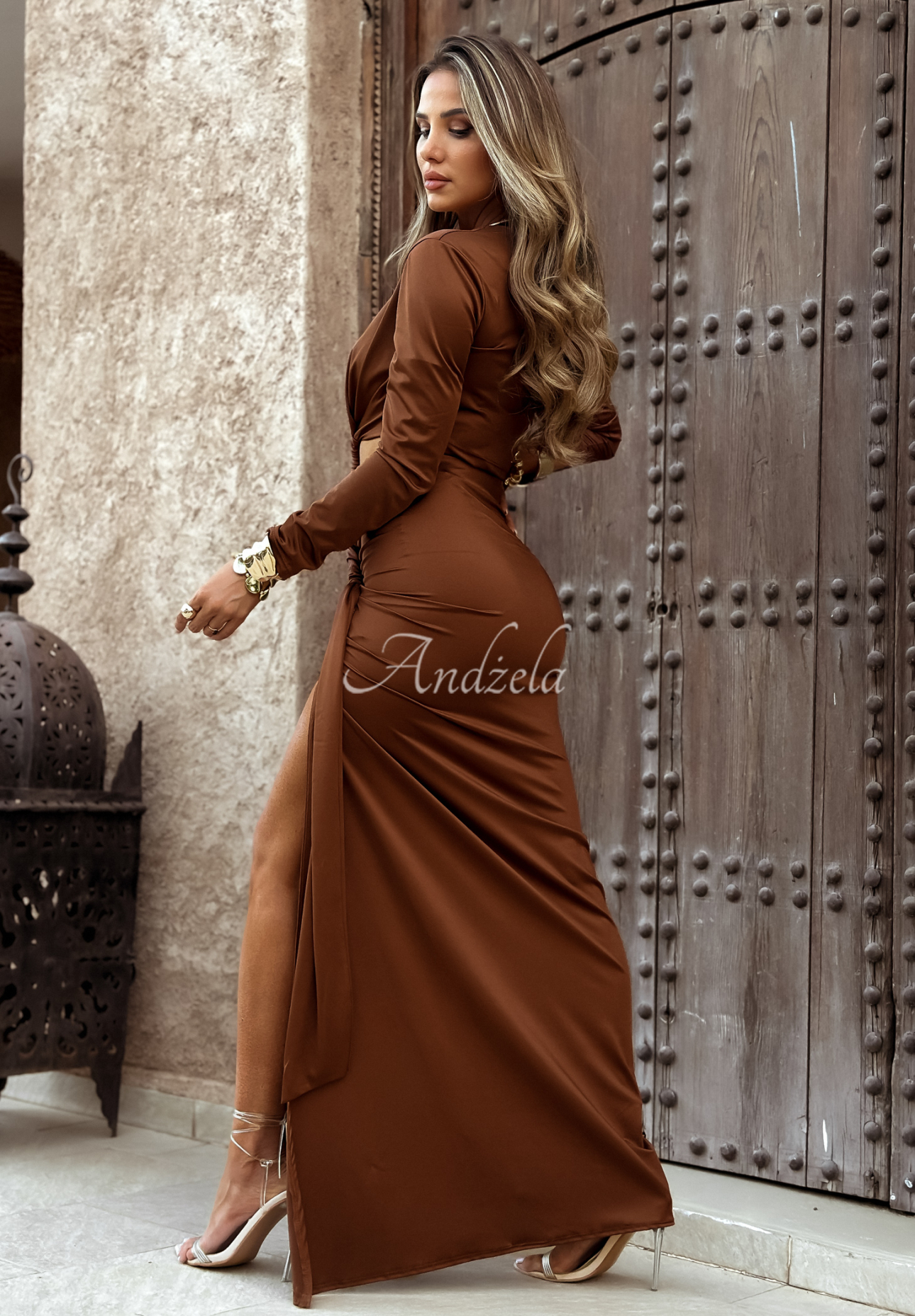 Maxikleid mit Rüschen Dance Floor Diva Schokoladenbraun