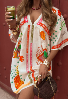 Kleid Mit Muster Tropical Nature Hell Beige