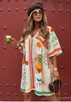 Kleid Mit Muster Tropical Nature Hell Beige