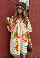 Kleid Mit Muster Tropical Nature Hell Beige