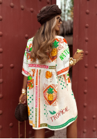 Kleid Mit Muster Tropical Nature Hell Beige