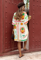 Kleid Mit Muster Tropical Nature Hell Beige