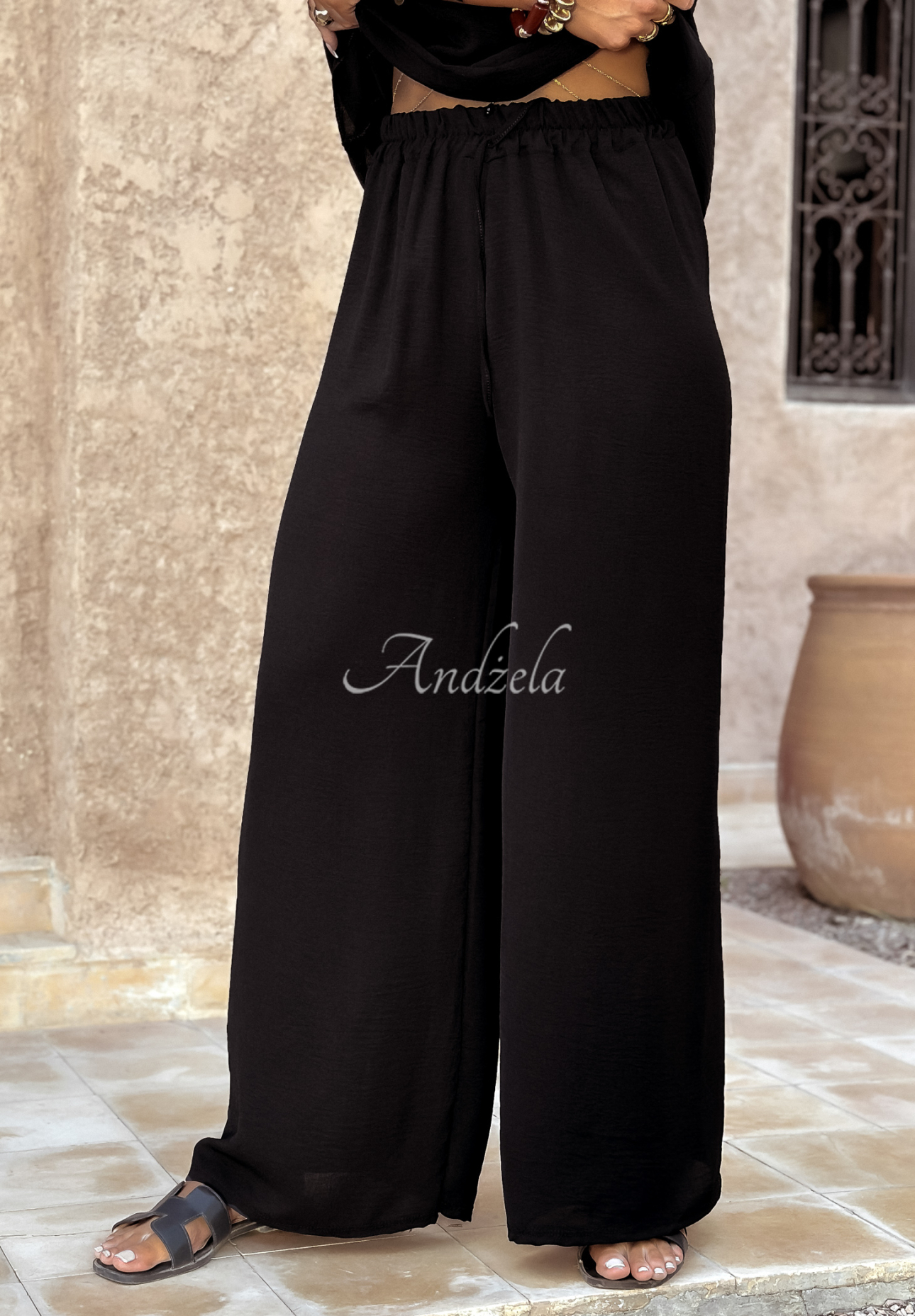 Viscose set of blouse and wide leg pants Perfect Getaway black