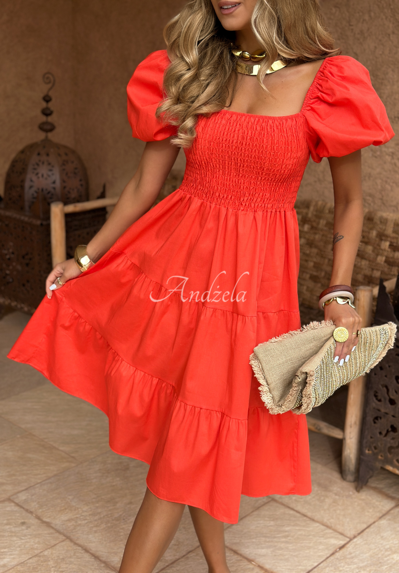 Kleid mit Puffärmeln Dreaming Of The Sun Orange