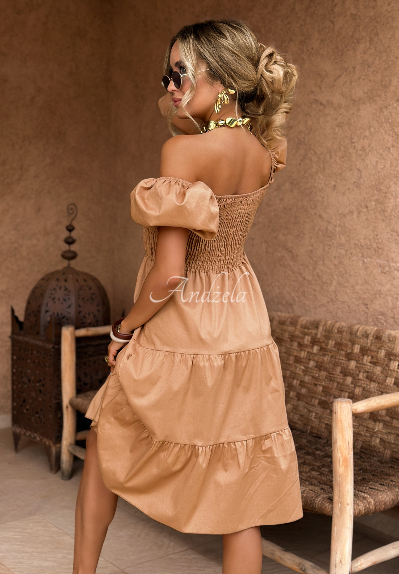 Kleid mit Puffärmeln Dreaming Of The Sun Camel