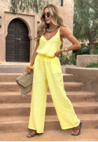 Materiałowe spodnie wide leg Go Through Life bananowe