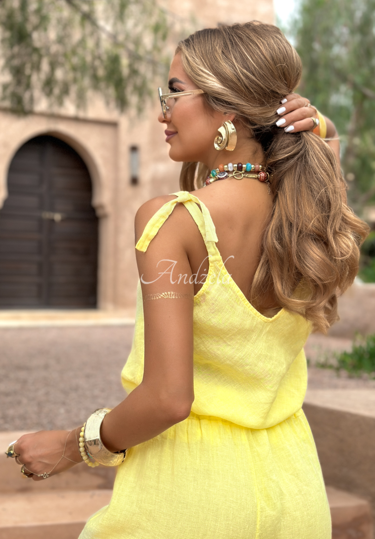 Lniany top Summery Essentials bananowy