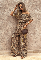 Długi Jumpsuit Kleid im spanischen Stil w panterkę Secret Lagoons Beige