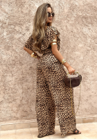 Długi kombinezon hiszpanka w panterkę Secret Lagoons beżowy