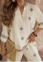 Bluse z haftami boho Worth A Visit Hell Beige