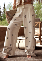 Hose wide leg z haftami boho Worth A Visit Hell Beige