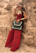 Długi Jumpsuit wide leg w panterkę Flower Fusion Rot