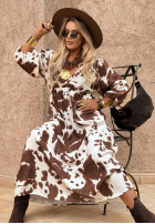 Kleid midi w zwierzęcy print Tennessee Country biało-Schokoladenbraun