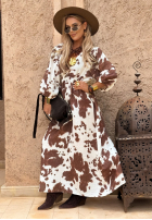 Kleid midi w zwierzęcy print Tennessee Country biało-Schokoladenbraun