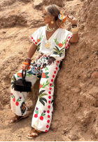 Set Bluse i Hose wide leg Mit Muster Flowers & Palms hellbeige
