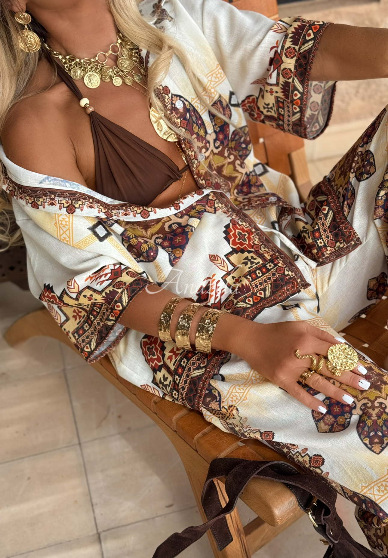 Set Hemd und Hose wide leg mit Mustern Piece Of Paradise Beige