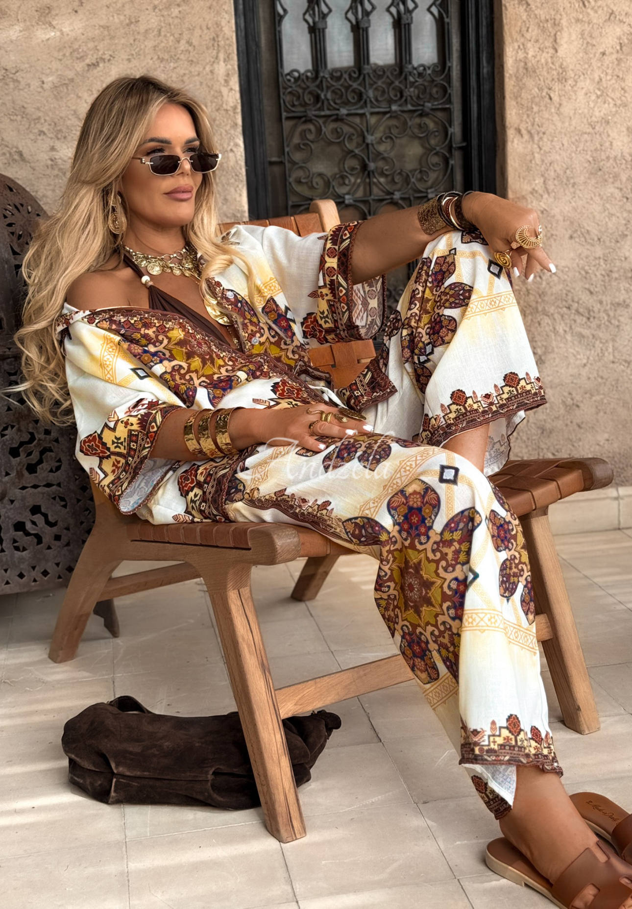 Set Hemd und Hose wide leg mit Mustern Piece Of Paradise Beige