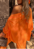 Wiskozowy komplet koszula i spodnie wide leg Summer Skies pomarańczowy