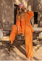 Wiskozowy komplet koszula i spodnie wide leg Summer Skies pomarańczowy