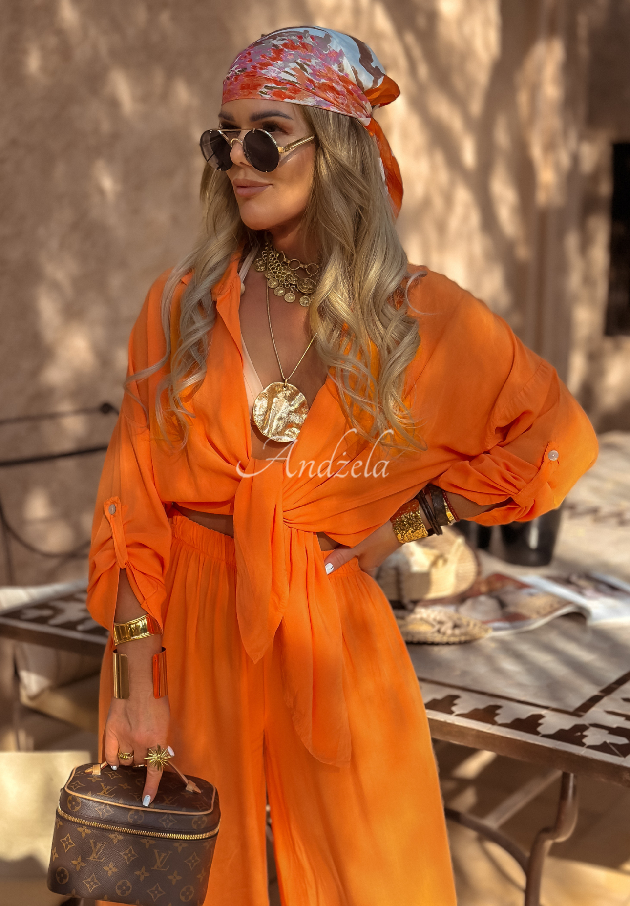 Viskose-Set Hemd und Hose wide leg Summer Skies Orange