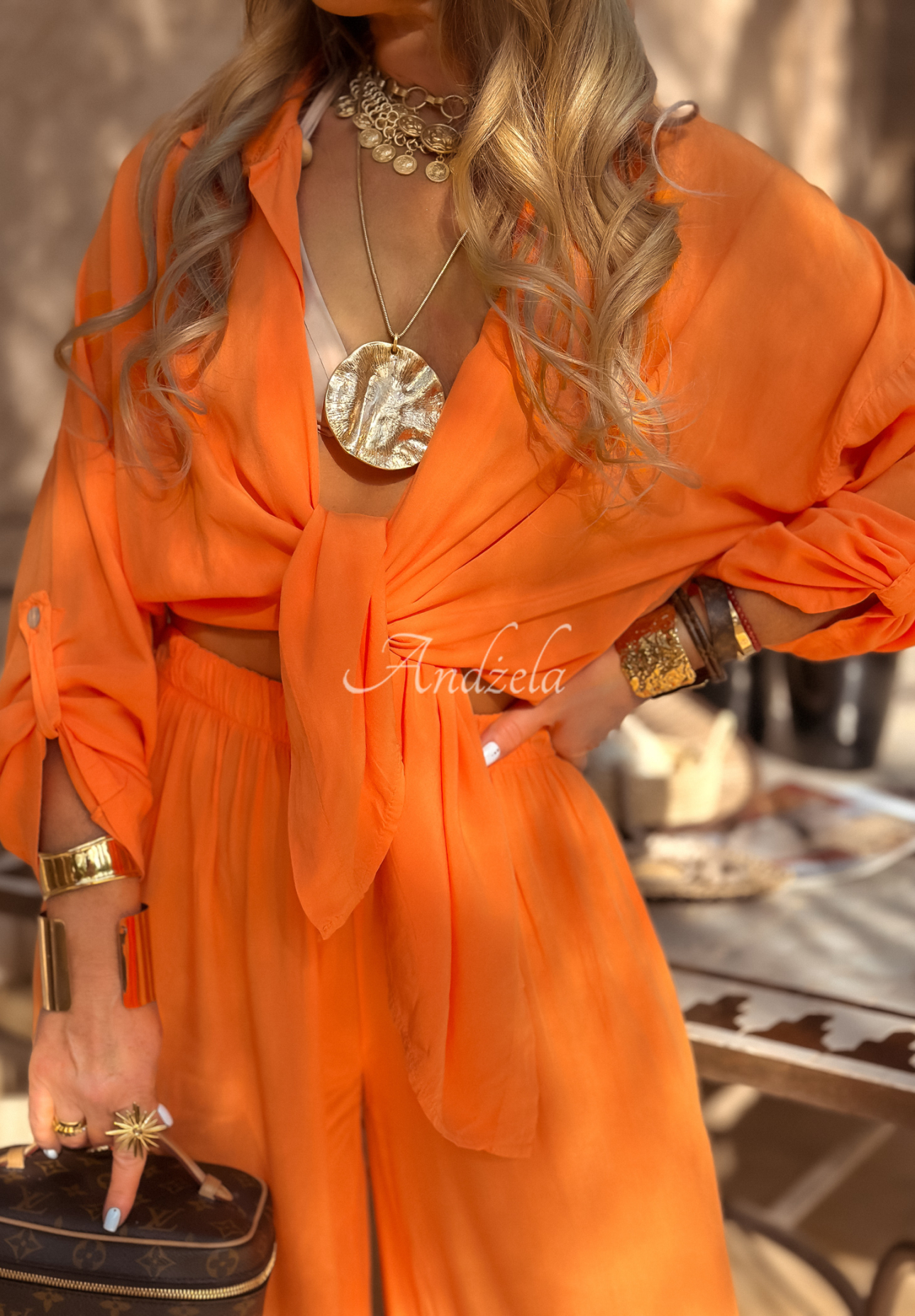 Viskose-Set Hemd und Hose wide leg Summer Skies Orange